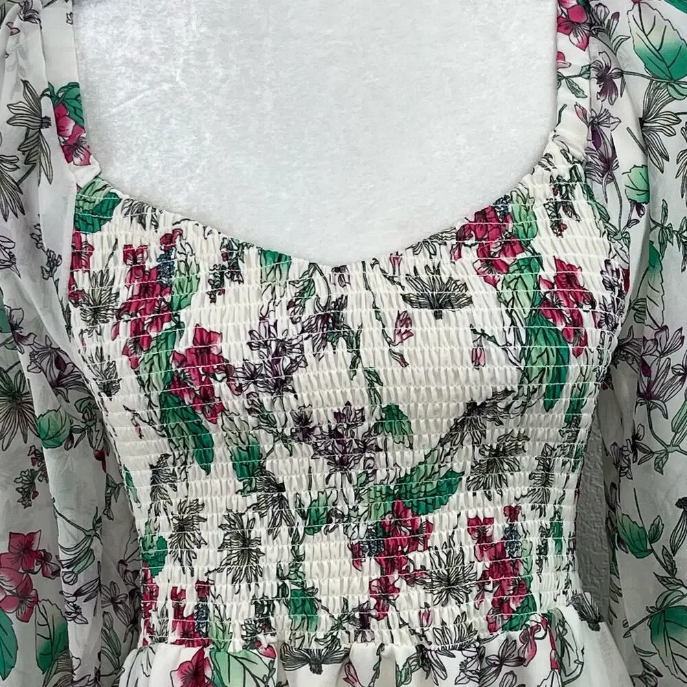 Steve Madden Floral Chiffon Smocked Mini Dress M GardenCore Romantic Whimsigoth